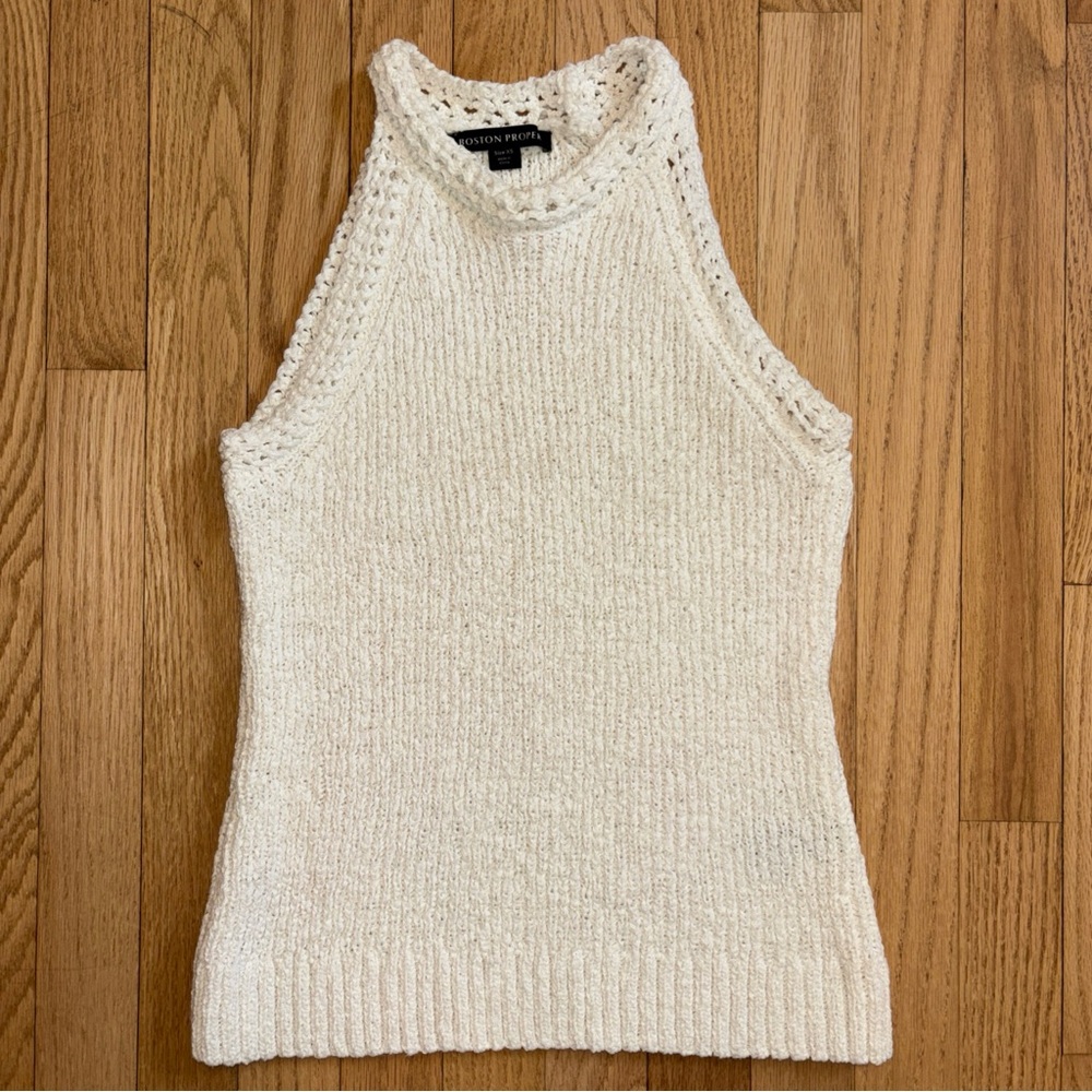 Boston Proper White Sleeveless Cotton Blend Sweater